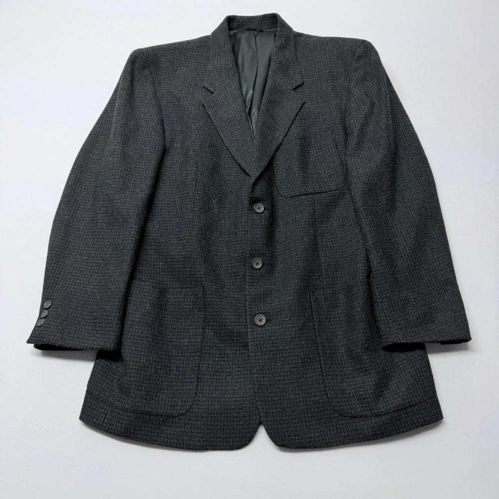 Mark Shale Mens Charcoal Grey Micro Check 3 Button Blazer Jacket Made in USA 40R